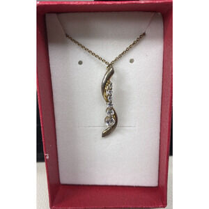 FAS Sterling Silver 925 6 Clear Cubic Zirconia Journey Pendant 17" VTG Necklace